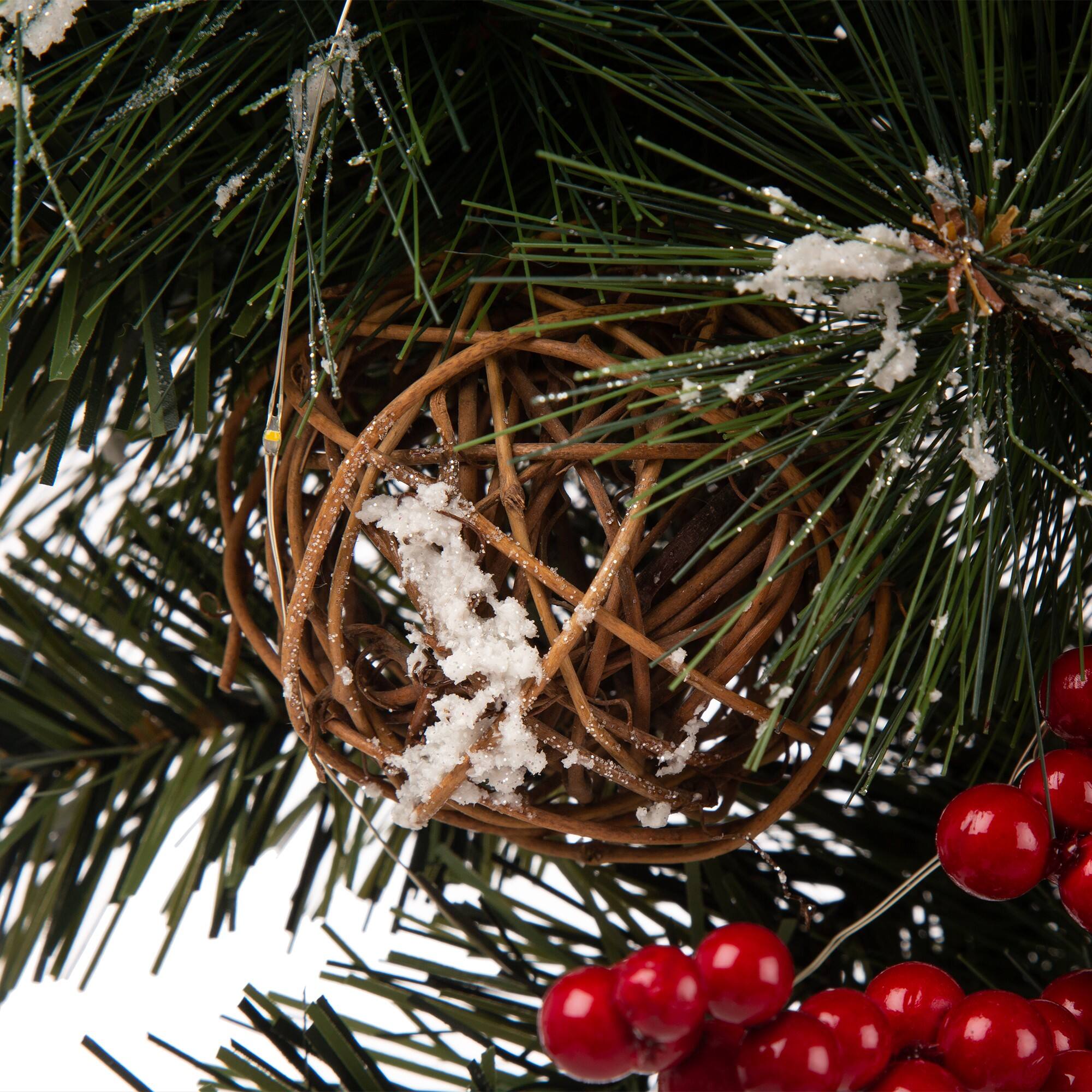 Glitzhome 24" Pre-Lit Buffalo Check Bow, Berry, Holly & Pinecone LED Wreath